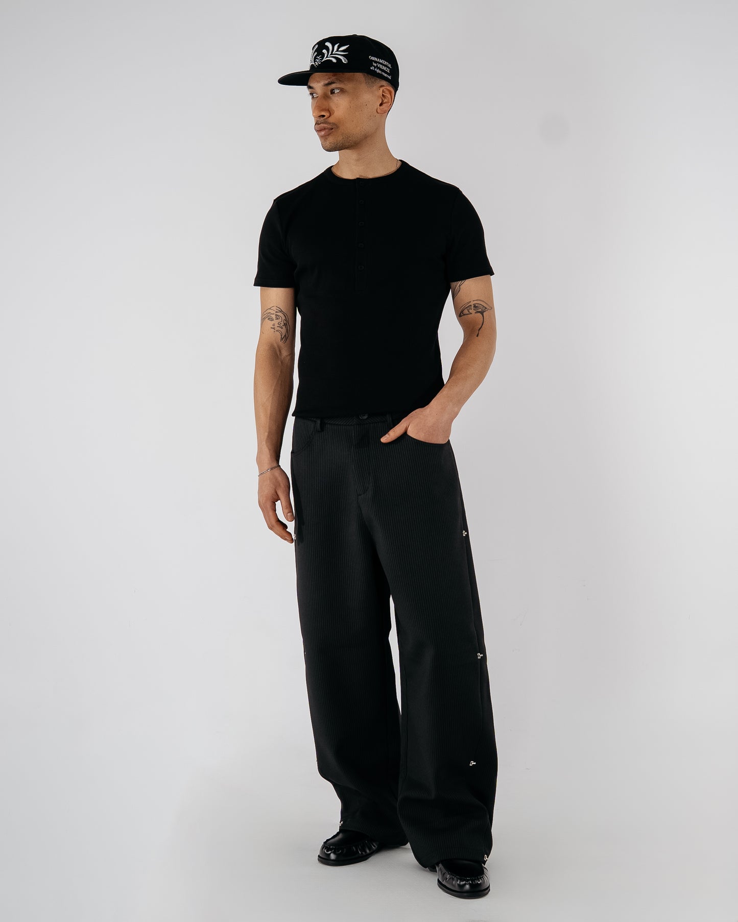 Pinstripe Modular Pants - black