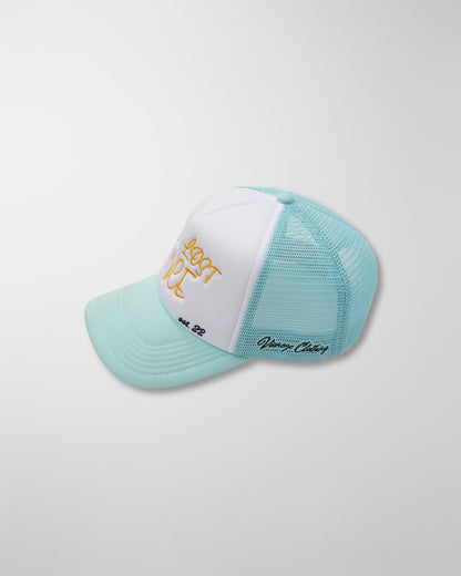 'ONLY LOST ONCE' AQUA TRUCKER CAP