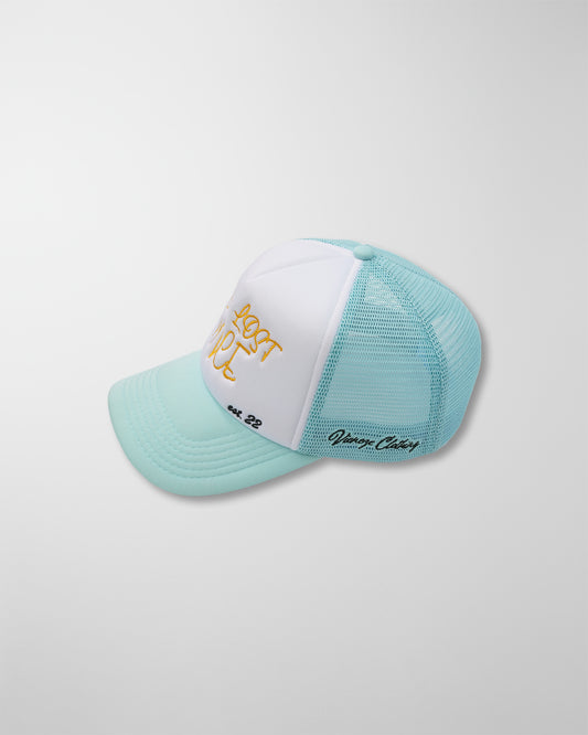 'ONLY LOST ONCE' AQUA TRUCKER CAP