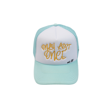 'ONLY LOST ONCE' AQUA TRUCKER CAP