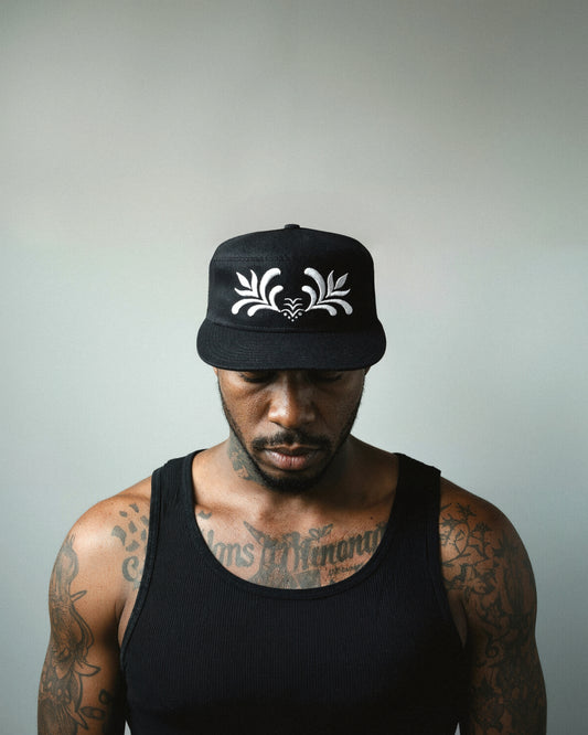'ORNAMENTAL' PILLBOX CAP BLACK