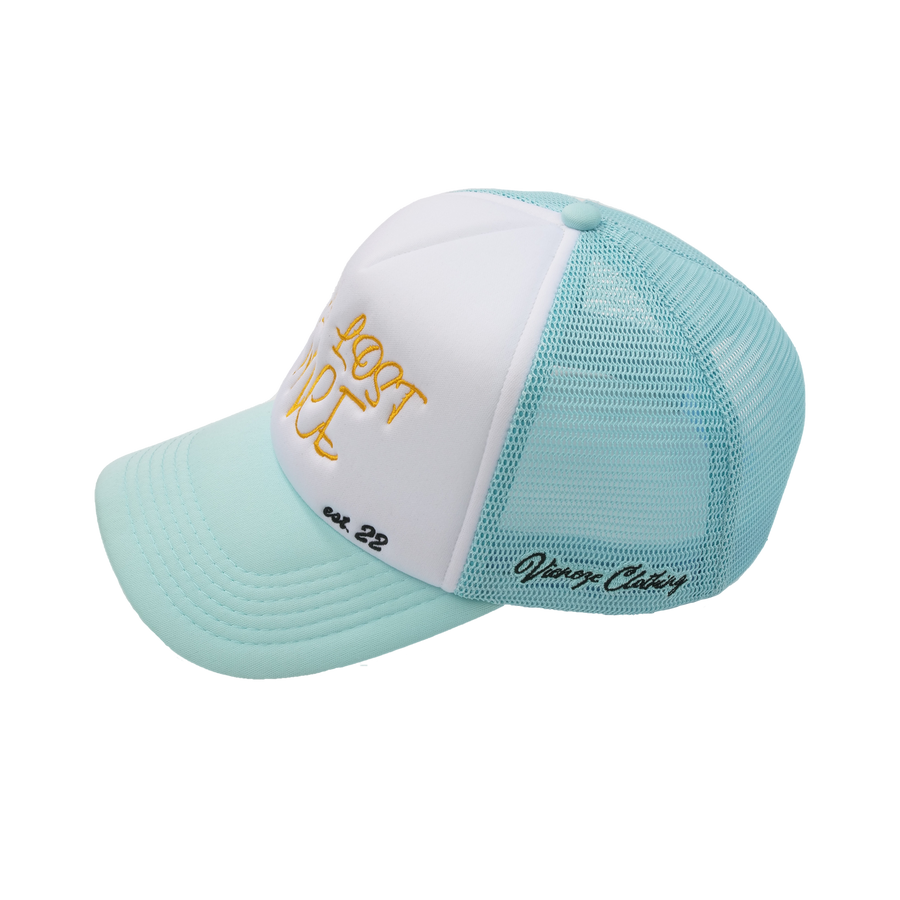 'ONLY LOST ONCE' AQUA TRUCKER CAP